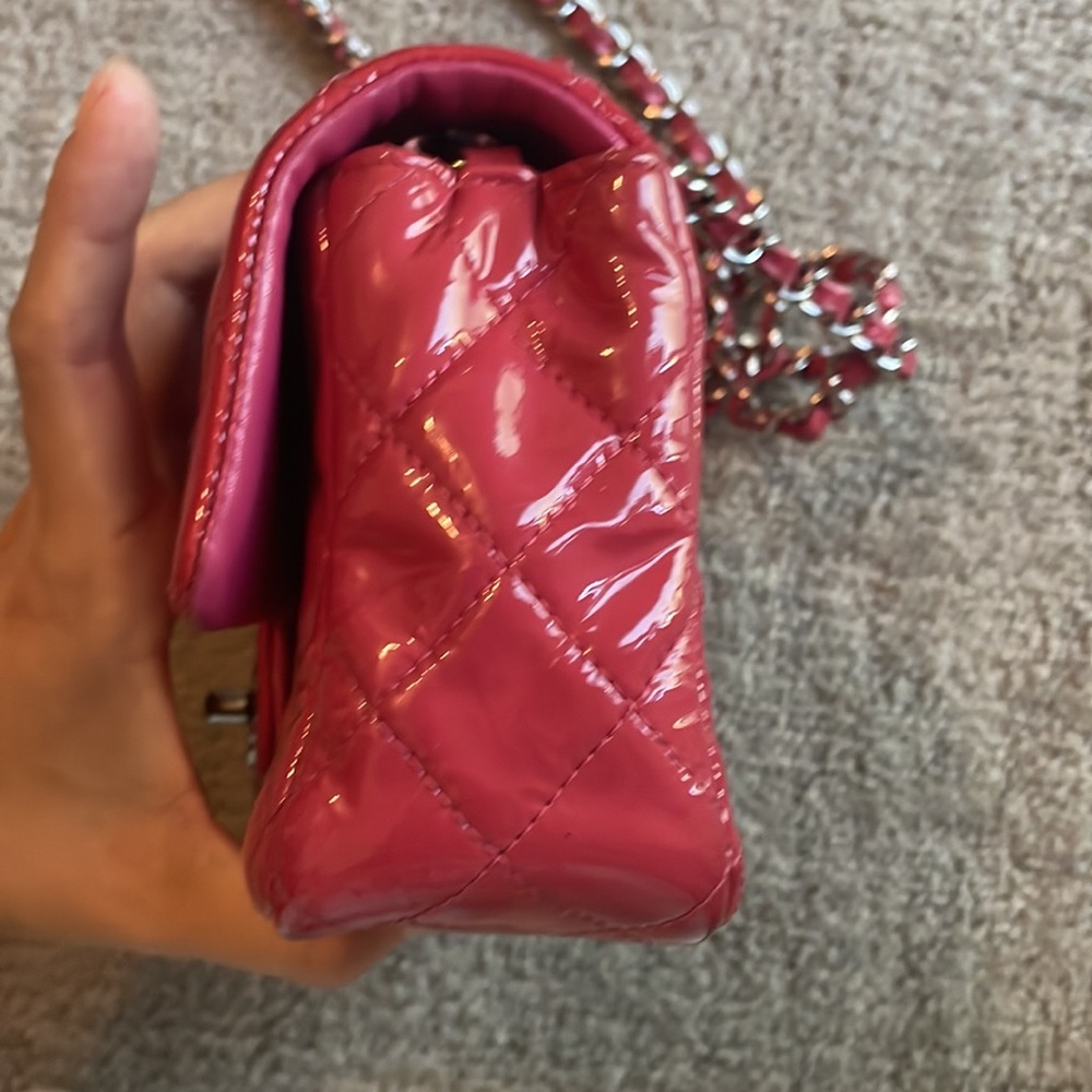 CHANEL Pink Quilted Patent Leather Mini Flap Crossbody Bag - Picture 3 of 7